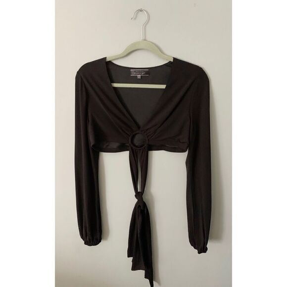BLUE BLUSH Black Wrap Cropped Top w Center Ring - Picture 2 of 3